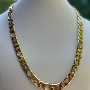 NEW 14K GOLD FIGARO CHAIN LINK NECKLACE - THICK 12MM WIDE 24” LONG 14K STAMPED